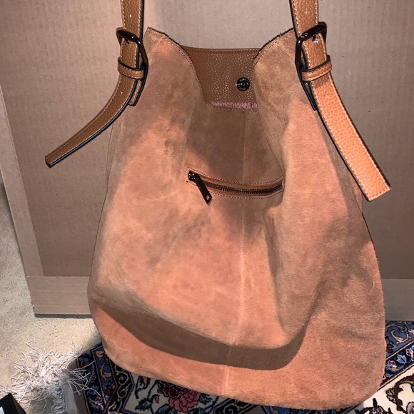 Moda Luxe Handbags - Moda Luxe Tan Suede Shoulder Bag